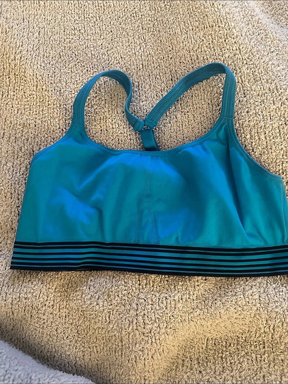 Athleta Up-Tempo Microstripe Bra Striped Blue Large. EUC